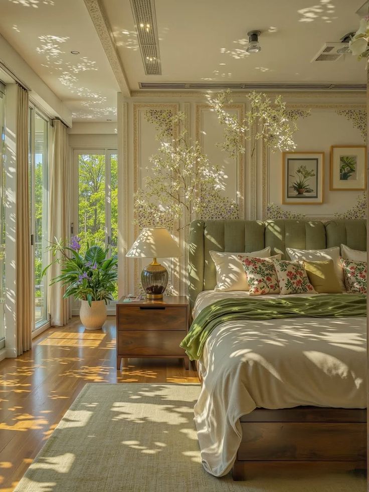 Sunlight on a styled corner of a living room with plants